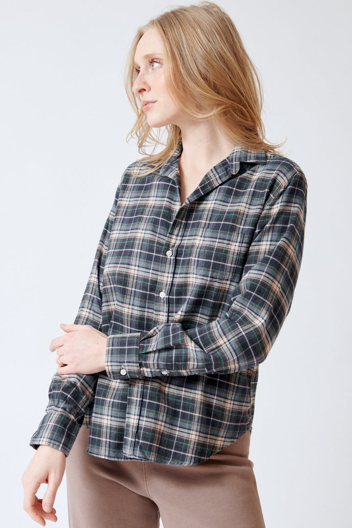 Madi wearing Frank & Eileen Eileen Relaxed Button Up Shirt front view