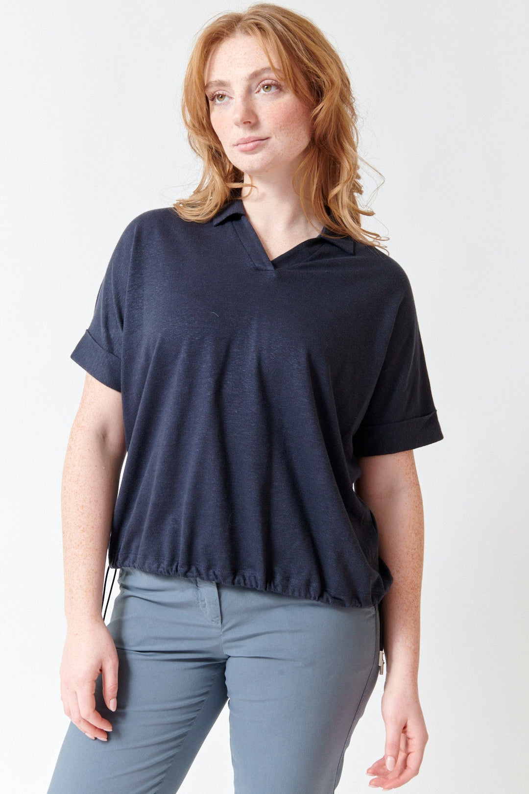 Waverly wearing Peserico Linen Blend Light Jersey Shirt front view