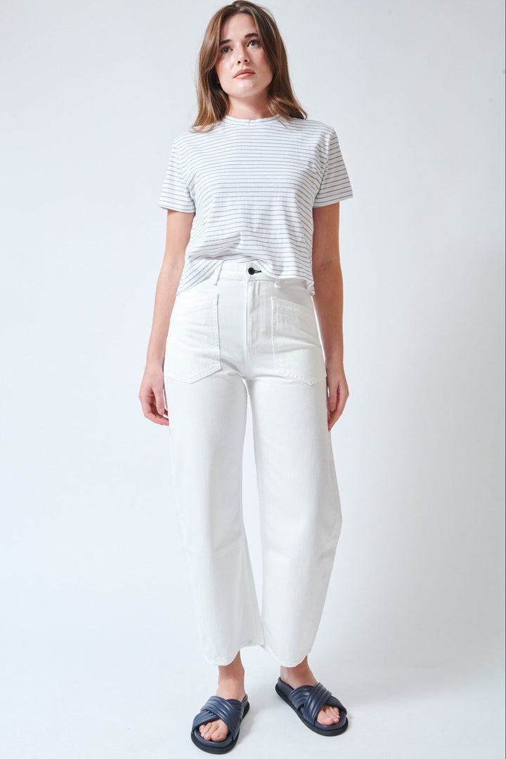 Julia wearing ASKK NY Twisted Barrel Pant front view