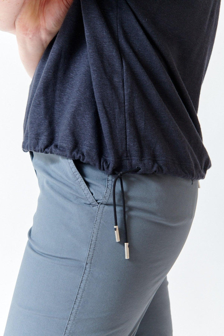 Waverly wearing Peserico Linen Blend Light Jersey Shirt side/detail view