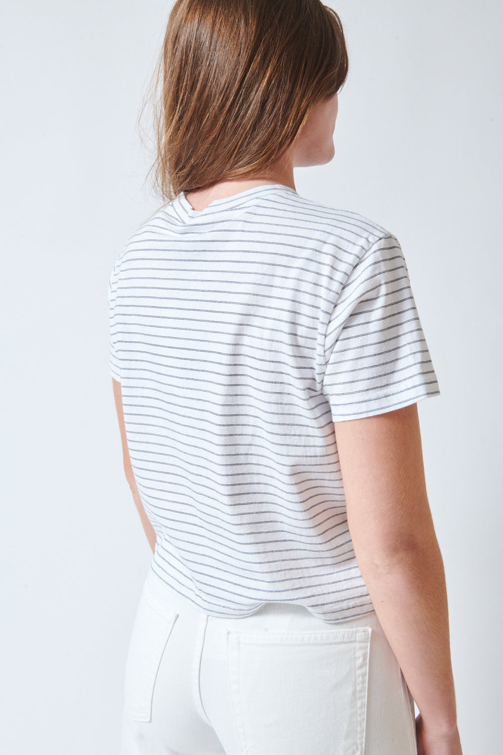 Julia wearing ASKK NY Shrunken Boy Tee rear view