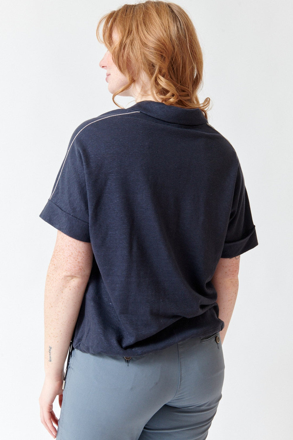 Waverly wearing Peserico Linen Blend Light Jersey Shirt front view