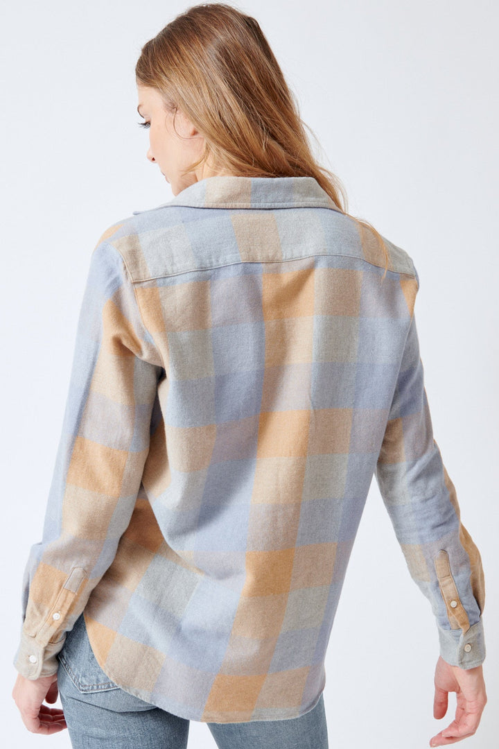 Mari wearing Frank & Eileen Eileen Relaxed Button Up Shirt rear view