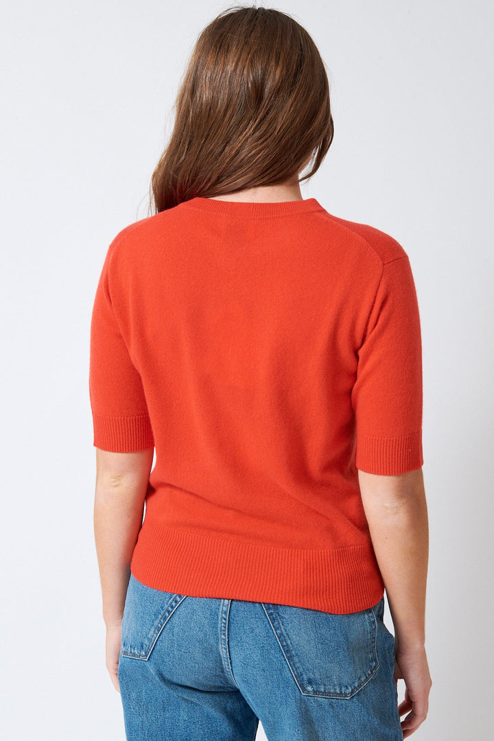 Julia wearing Allude Cashmere Half Sleeve Sweater rear view