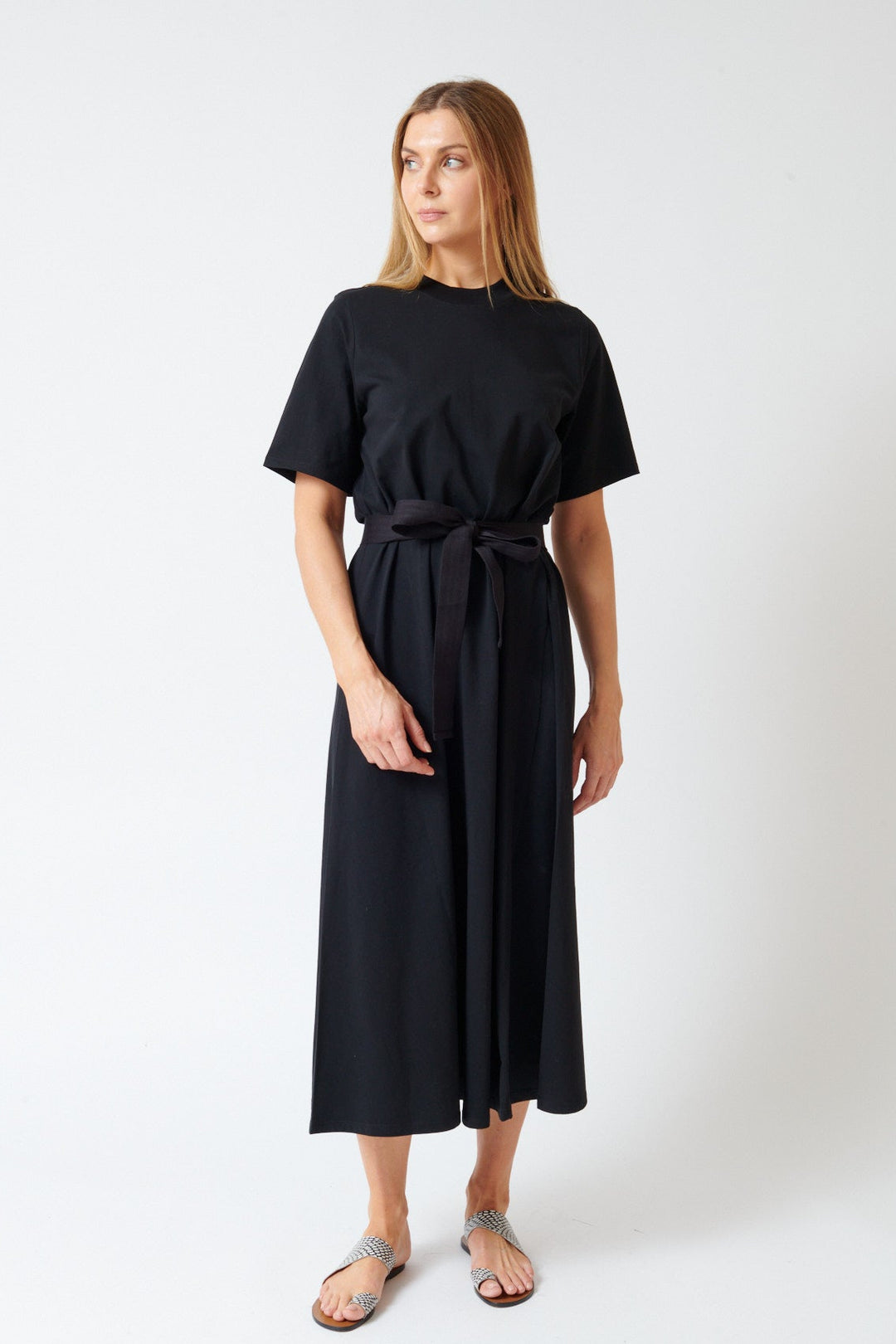 Mari wearing Kowtow T Shirt Swing Dress front view