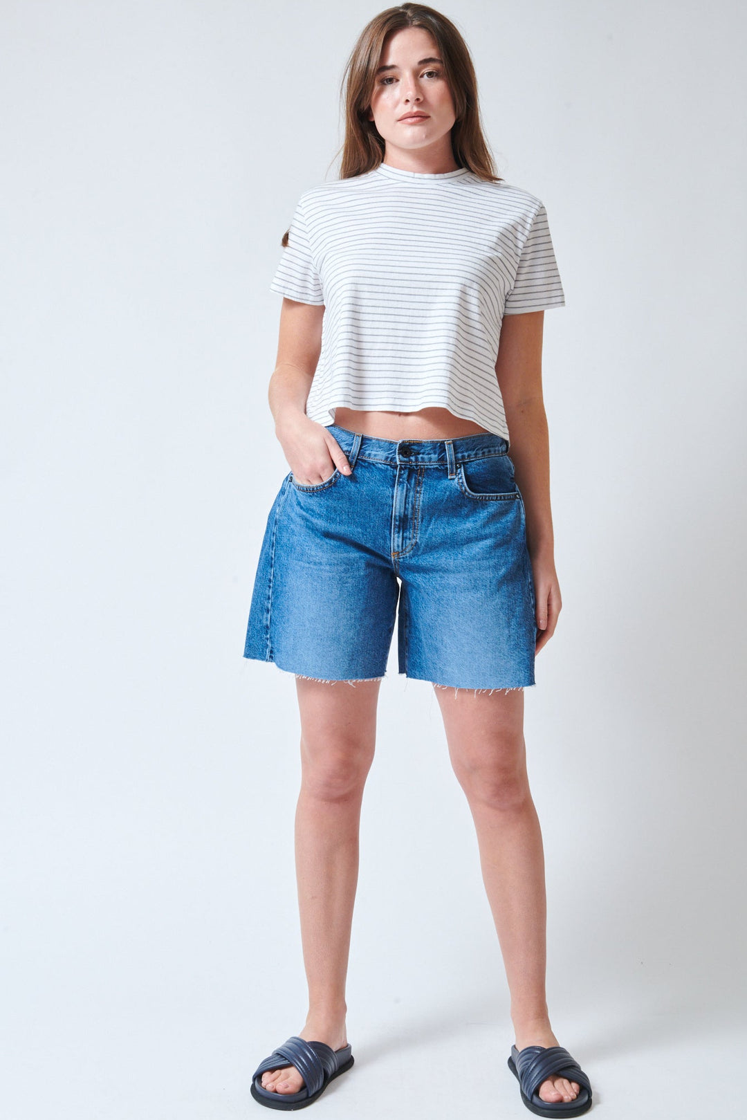Julia wearing ASKK NY The Sloop Short front view