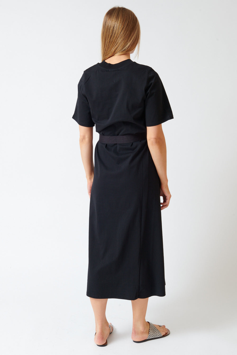 Mari wearing Kowtow T Shirt Swing Dress rear view
