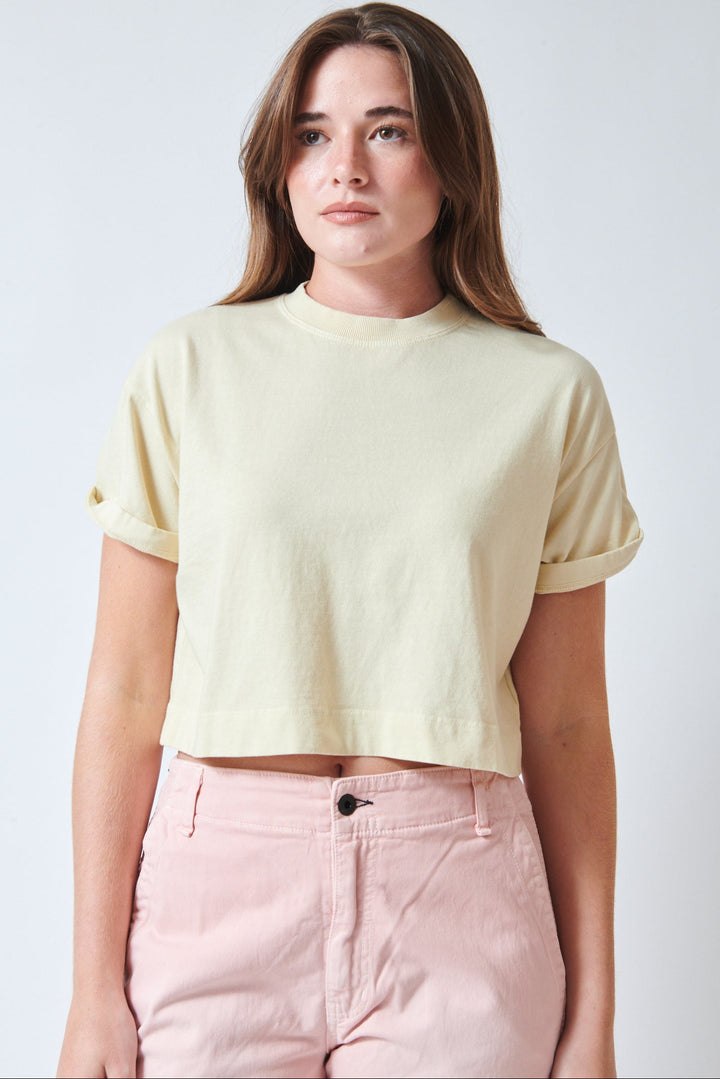 Julia wearing ASKK NY Cuff Tee front view