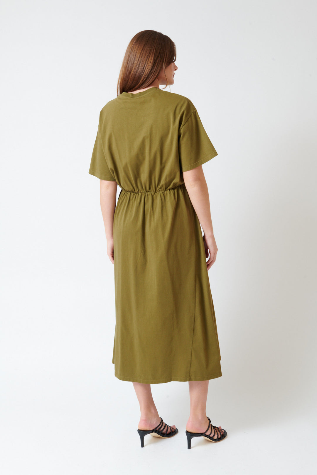 Julia wearing Kowtow T Shirt Dancer Dress rear view
