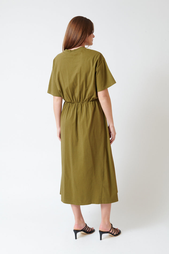 Julia wearing Kowtow T Shirt Dancer Dress rear view