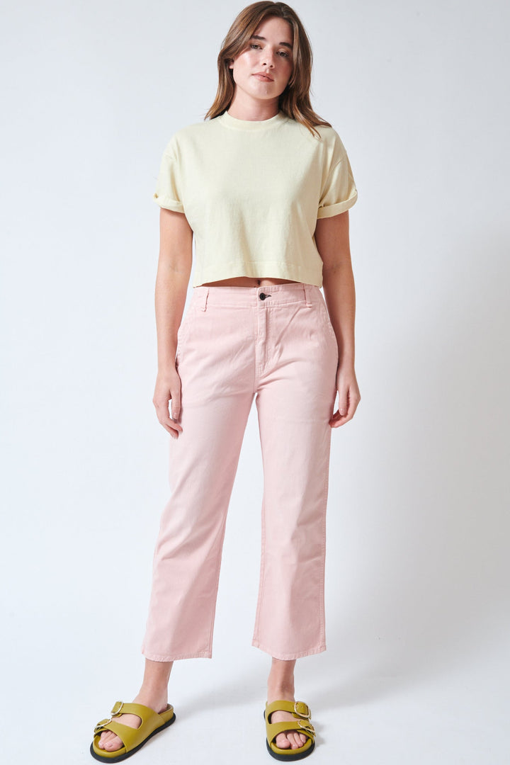 Julia wearing ASKK NY Tomboy sanded pink front view