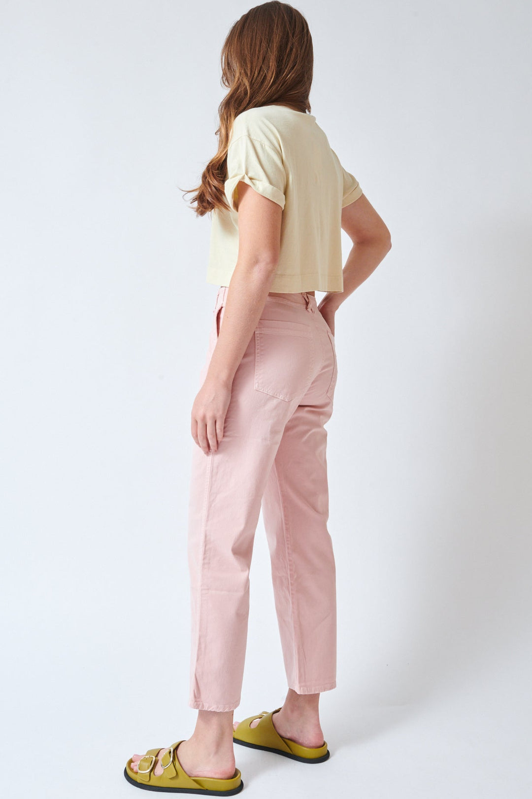 Julia wearing ASKK NY Tomboy sanded pink rear view