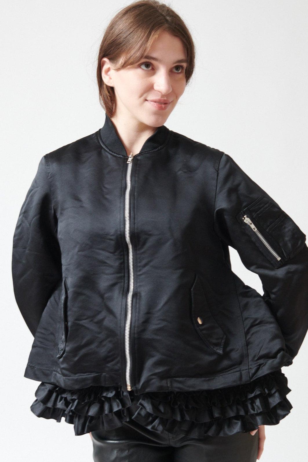 Sophie wearing Comme des Garçons Furbelow Jacket front view