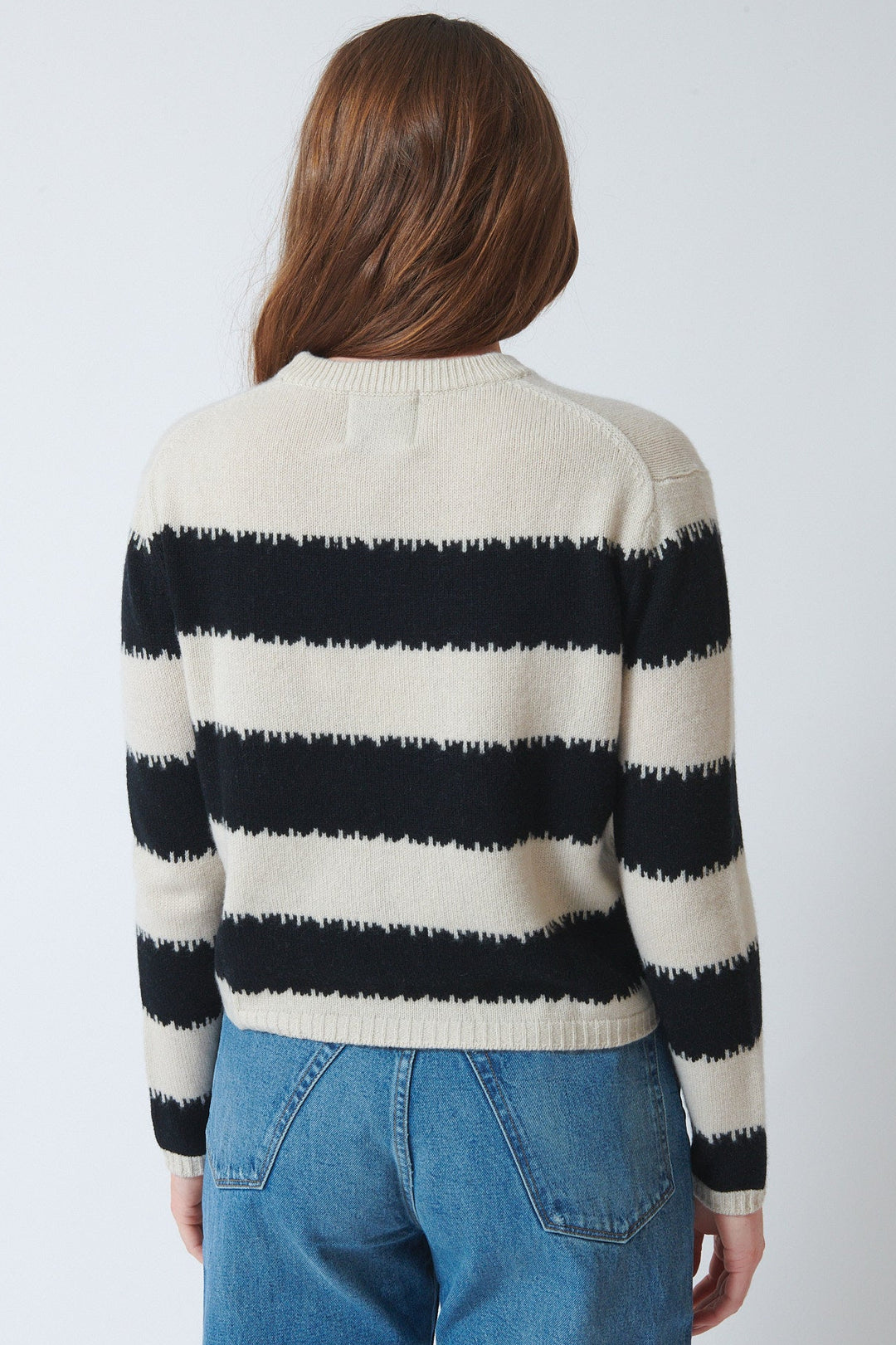Julia wearing Jumper 1234 Broken Stripe Crew rear view