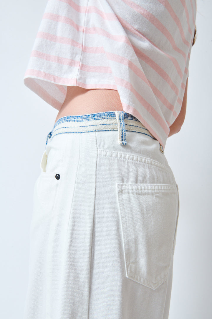 Julia wearing ASKK NY Catamaran Jean side/detail view