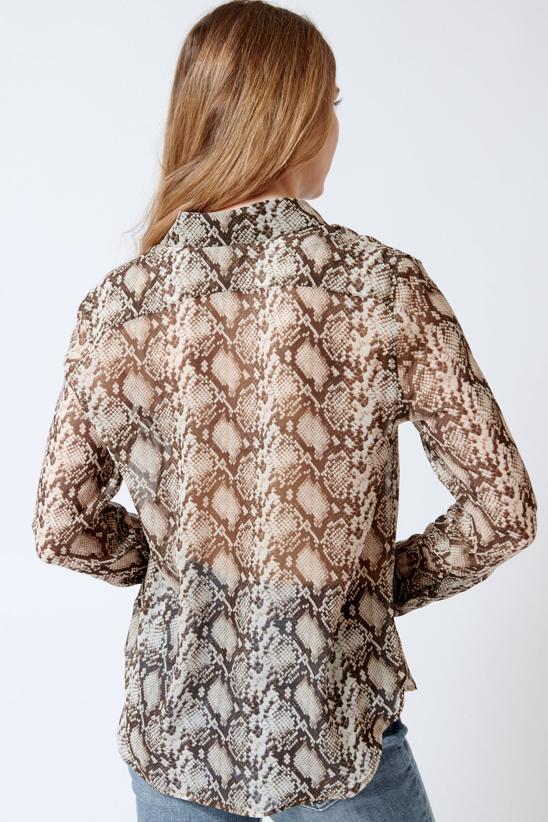 Mari wearing Nili Lotan Gaia Slim Shirt rear view