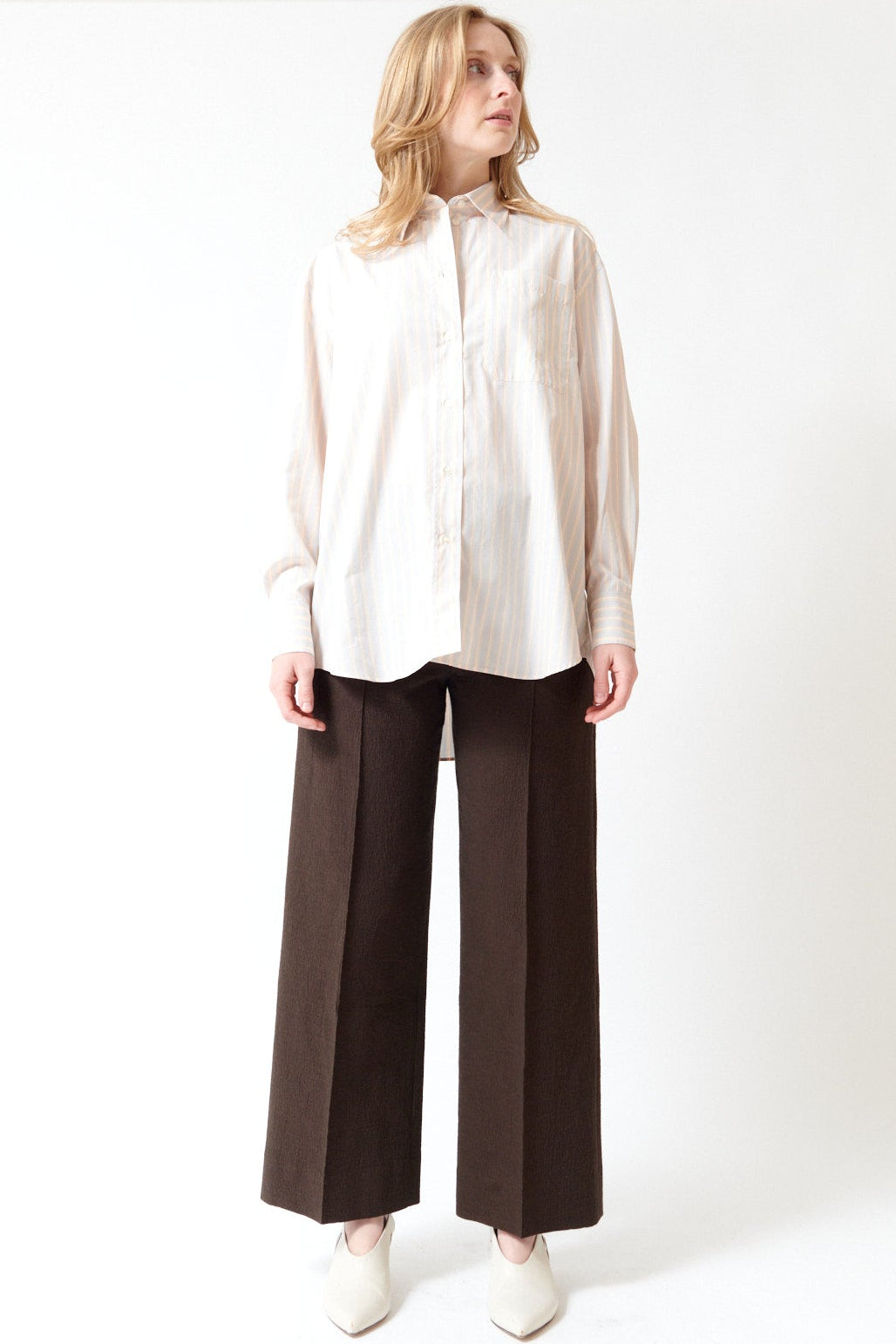 Madi wearing Soeur Waffle Finish Cotton Harry Trousers front view