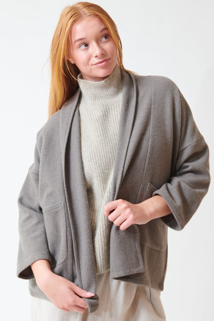 Aysia wearing Evam Eva Short Robe front view