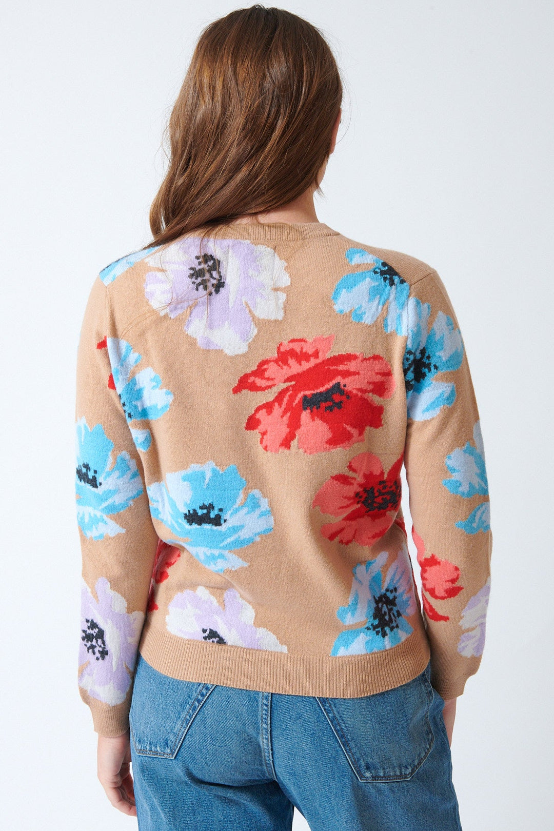 Julia wearing Jumper 1234 Floral Pop Crew rear view