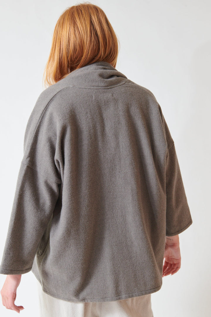 Aysia wearing Evam Eva Short Robe rear view