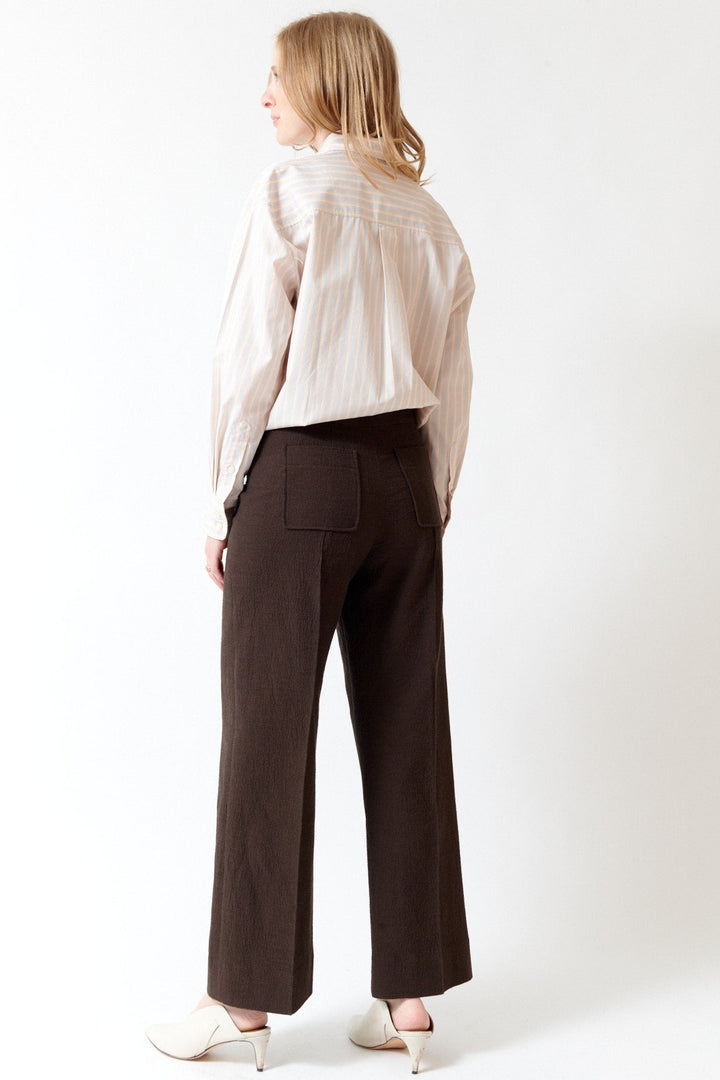 Madi wearing Soeur Waffle Finish Cotton Harry Trousers rear view