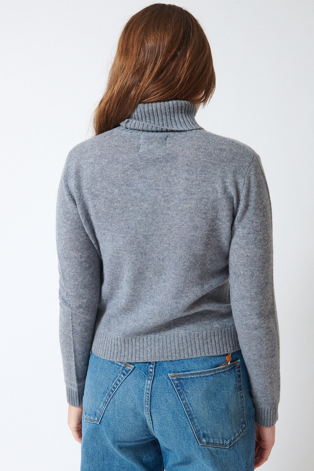 Julia wearing Jumper 1234 Light Roll Collar rear view