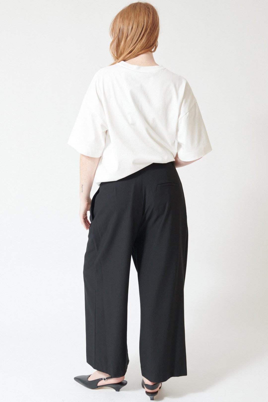 Waverly wearing Meimeij Wide Leg Wrap Trouser rear view