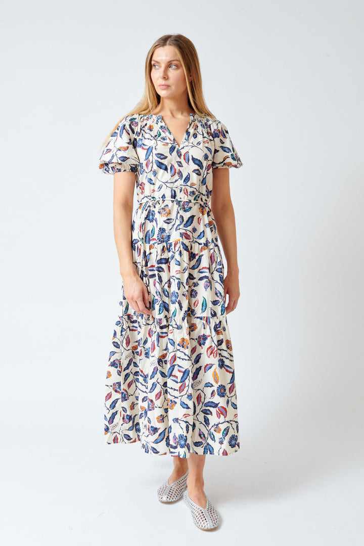Mari wearing Apiece Apart Uva Romantic Maxi Dress front view