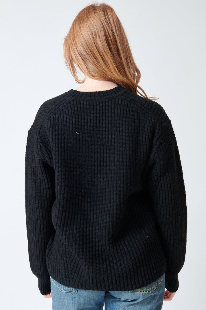 Waverly wearing 6397 Angled Rib V Neck rear view