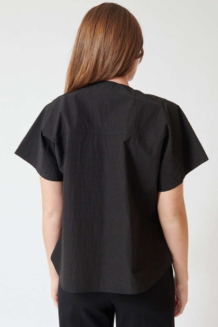 Julia wearing Fabiana Pigna Mette Italian Paper Taffeta Blouse rear view