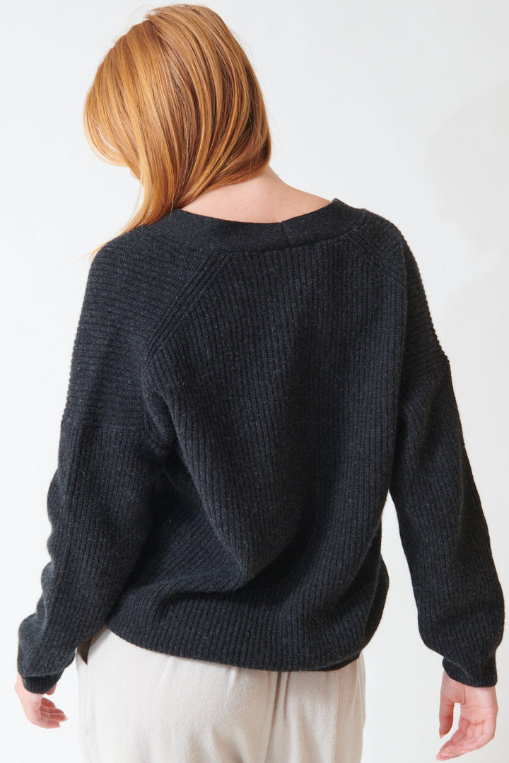 Aysia wearing Evam Eva Wool Fox Aze Cardigan rear view