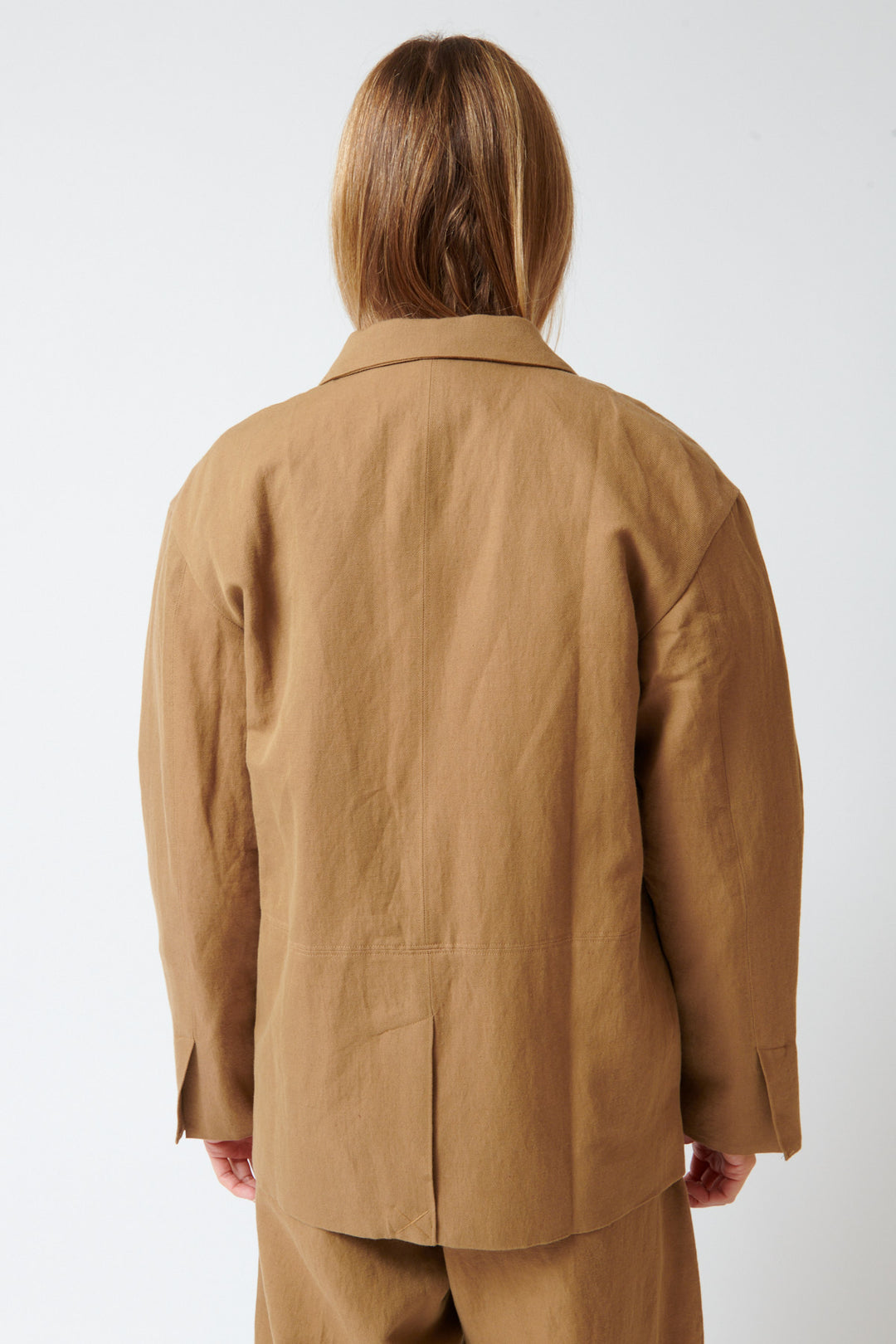 Mari wearing Apiece Apart Oversized Blazer rear view