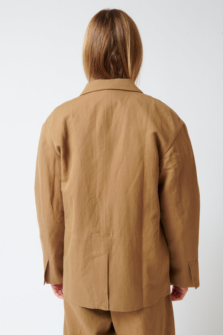 Mari wearing Apiece Apart Oversized Blazer rear view