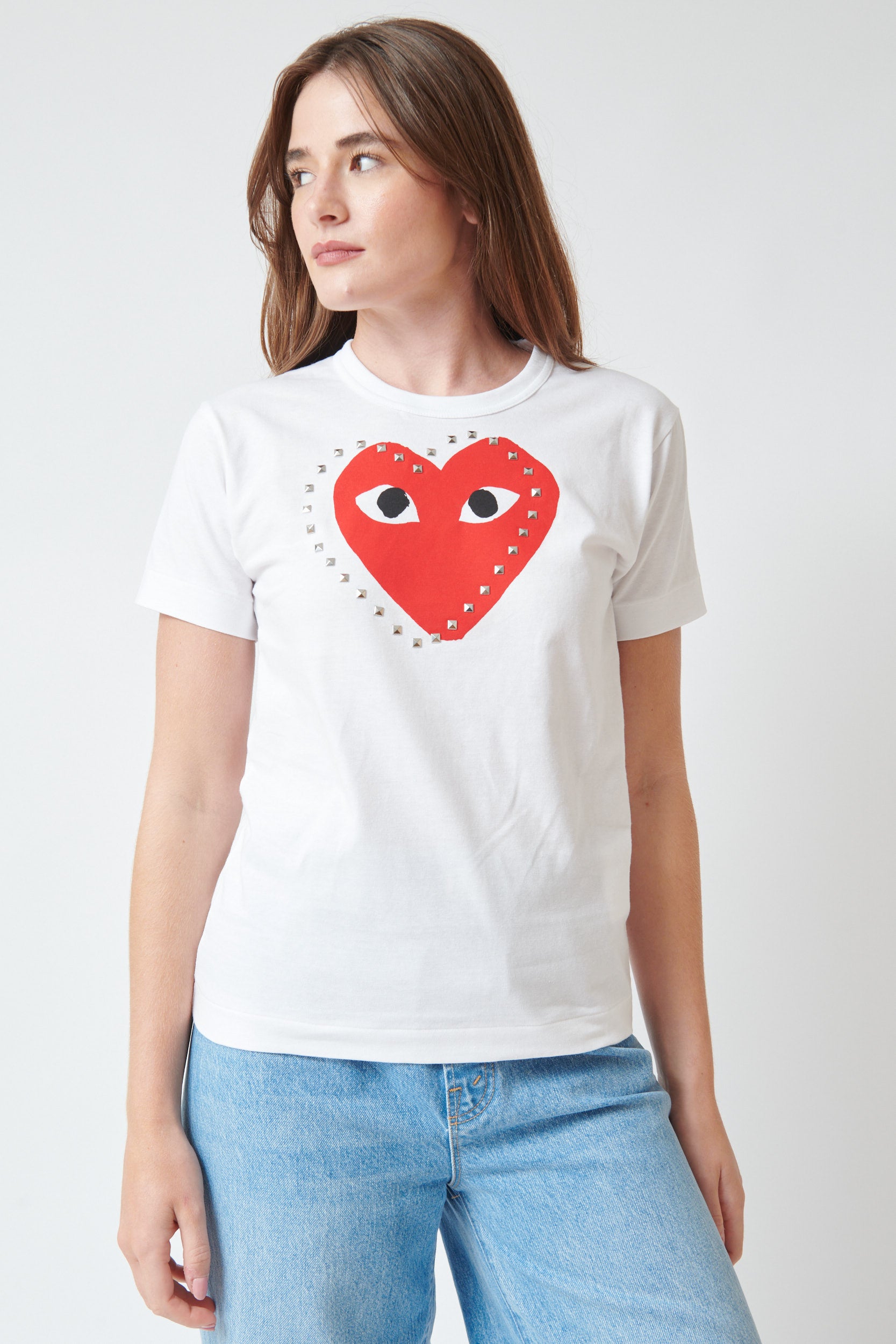 Comme des Garçons PLAY Logo Heart Print Studded Tee