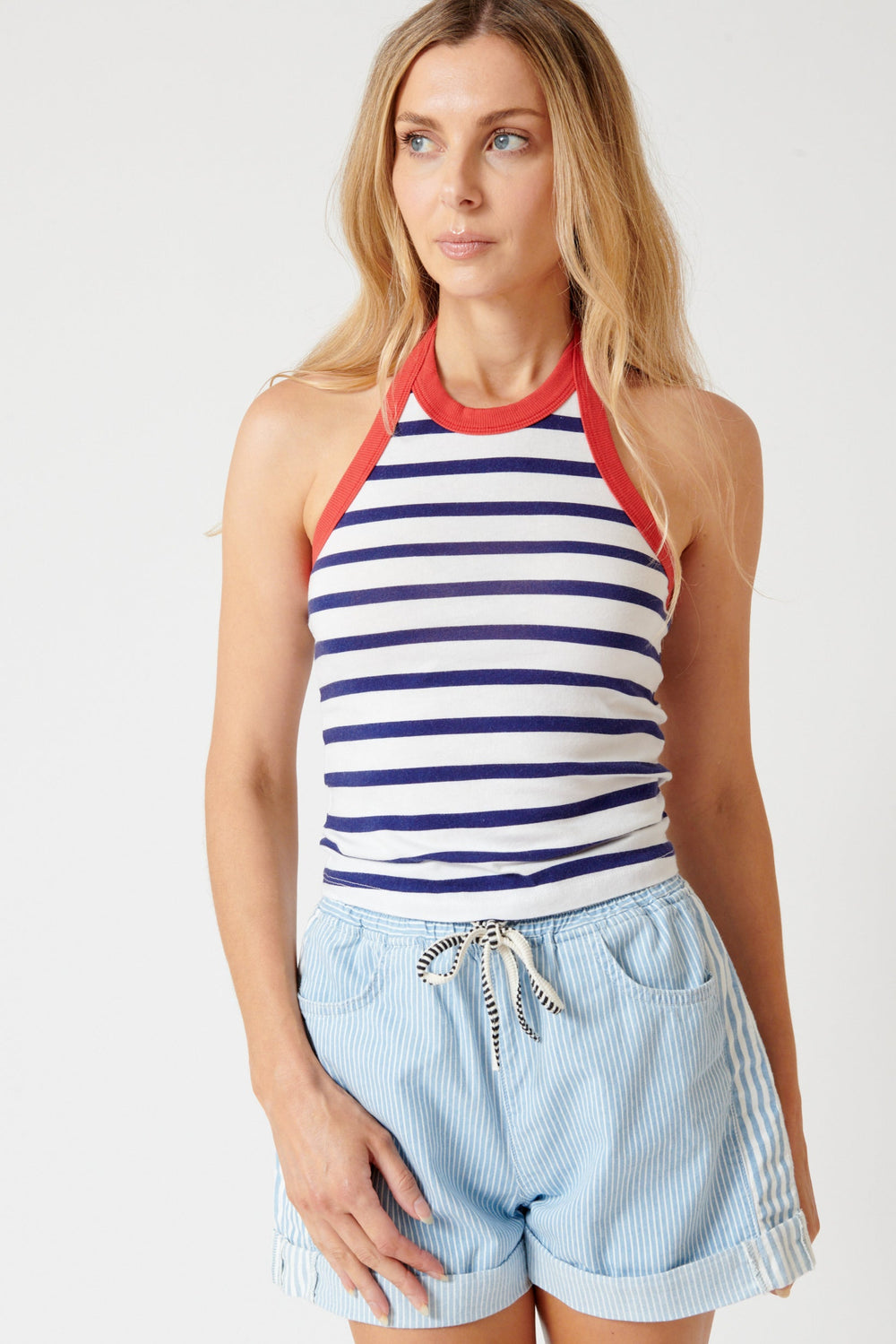 Mari wearing ASKK NY Halter Tank front view