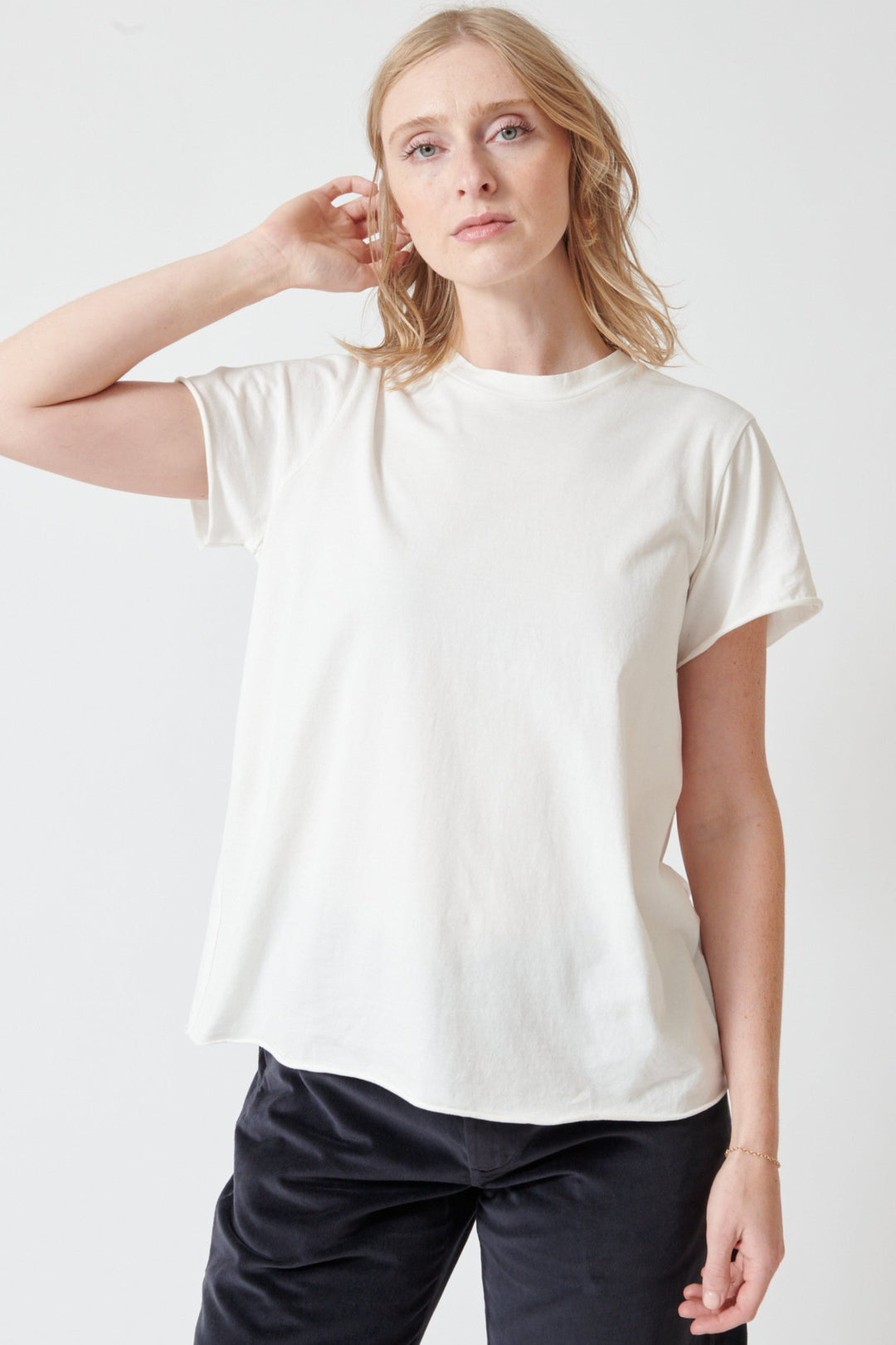 Madi wearing Labo.Art Rico Tee Shirt front view