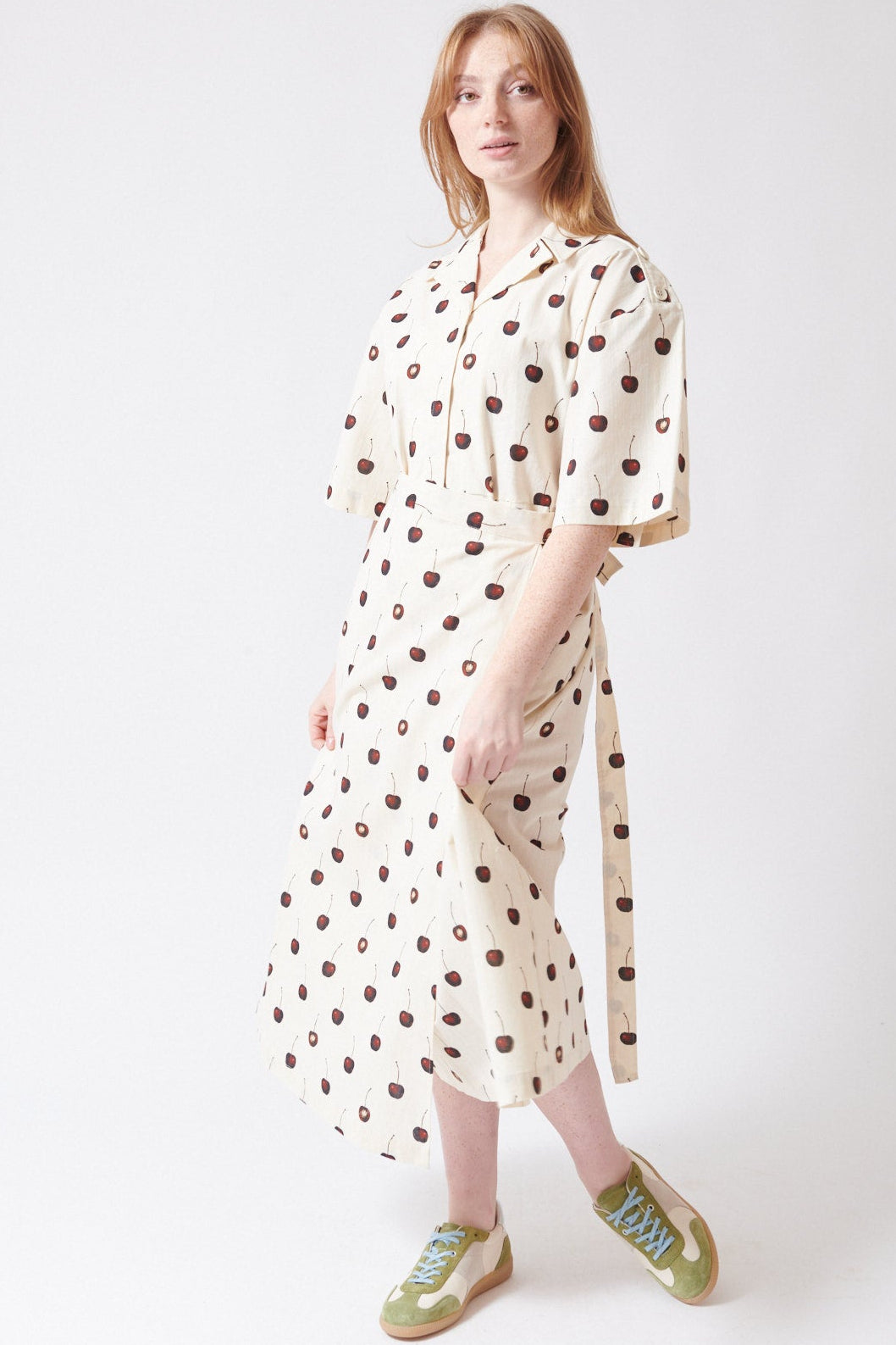 Waverly wearing Stine Goya Crisp Stripe Shirting Workwear Midi Dress front view