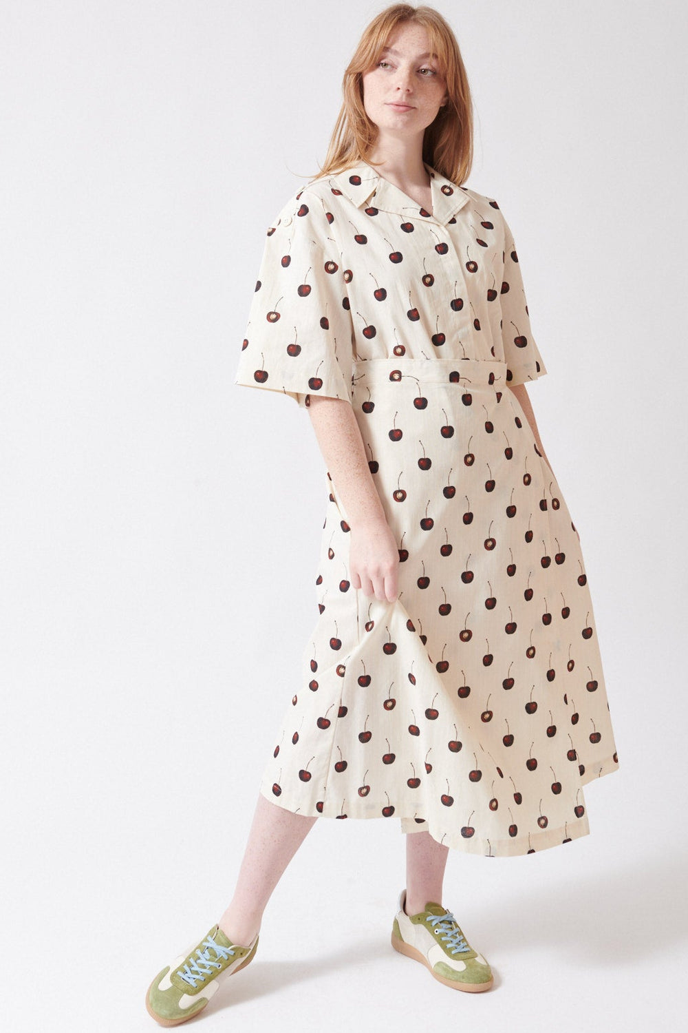 Waverly wearing Stine Goya Crisp Stripe Shirting Workwear Midi Dress front view