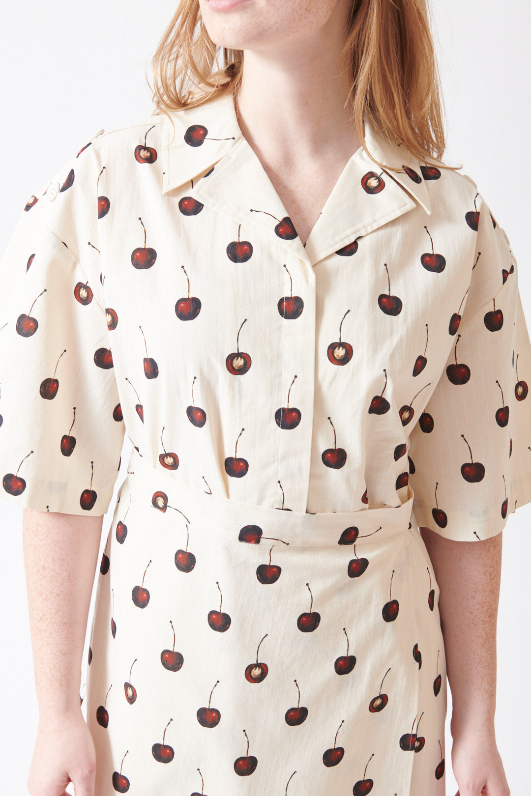 Waverly wearing Stine Goya Crisp Stripe Shirting Workwear Midi Dress front/detail view