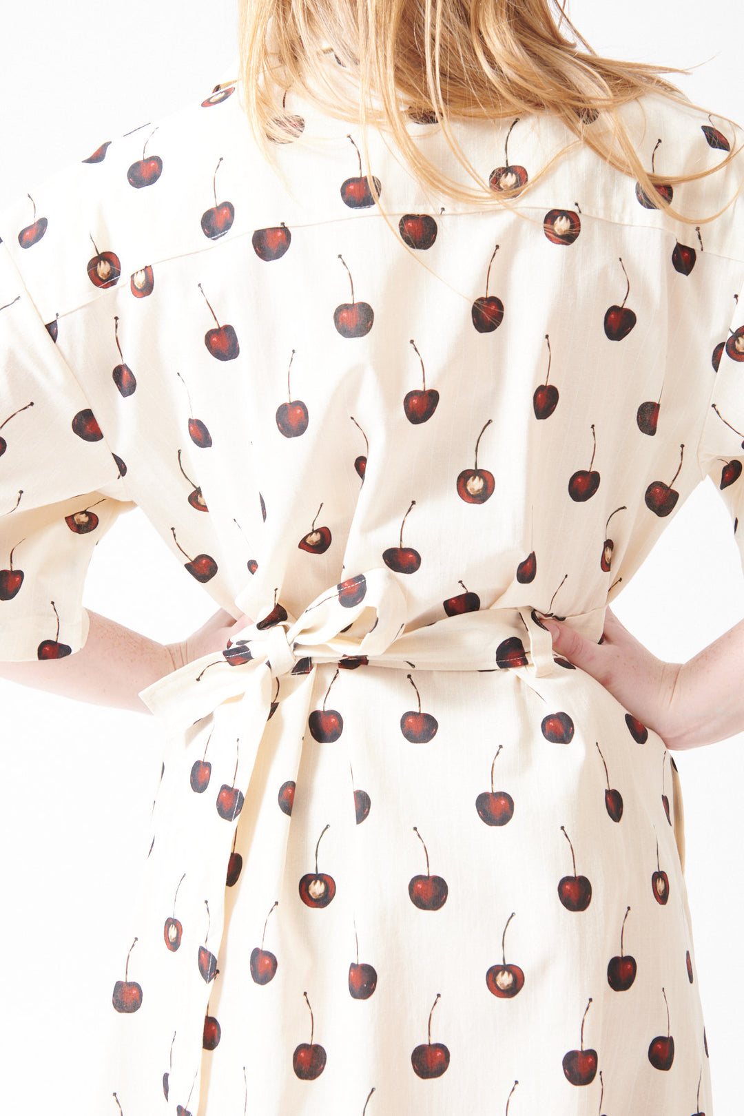 Waverly wearing Stine Goya Crisp Stripe Shirting Workwear Midi Dress rear/detail view