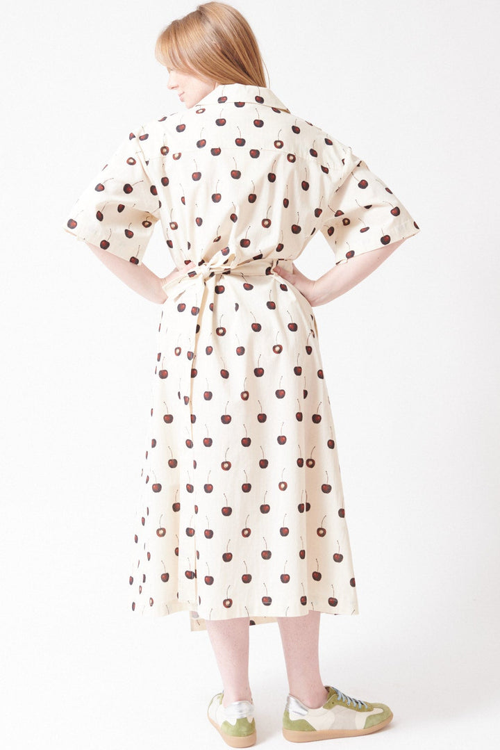 Waverly wearing Stine Goya Crisp Stripe Shirting Workwear Midi Dress rear view