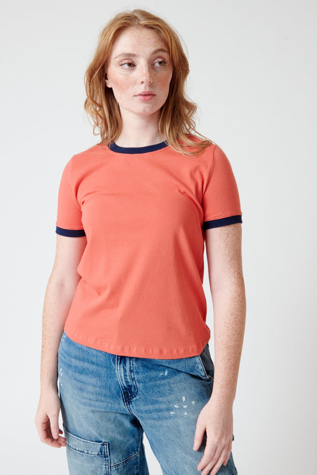 Waverly wearing ASKK NY Classic Ringer Tee front view