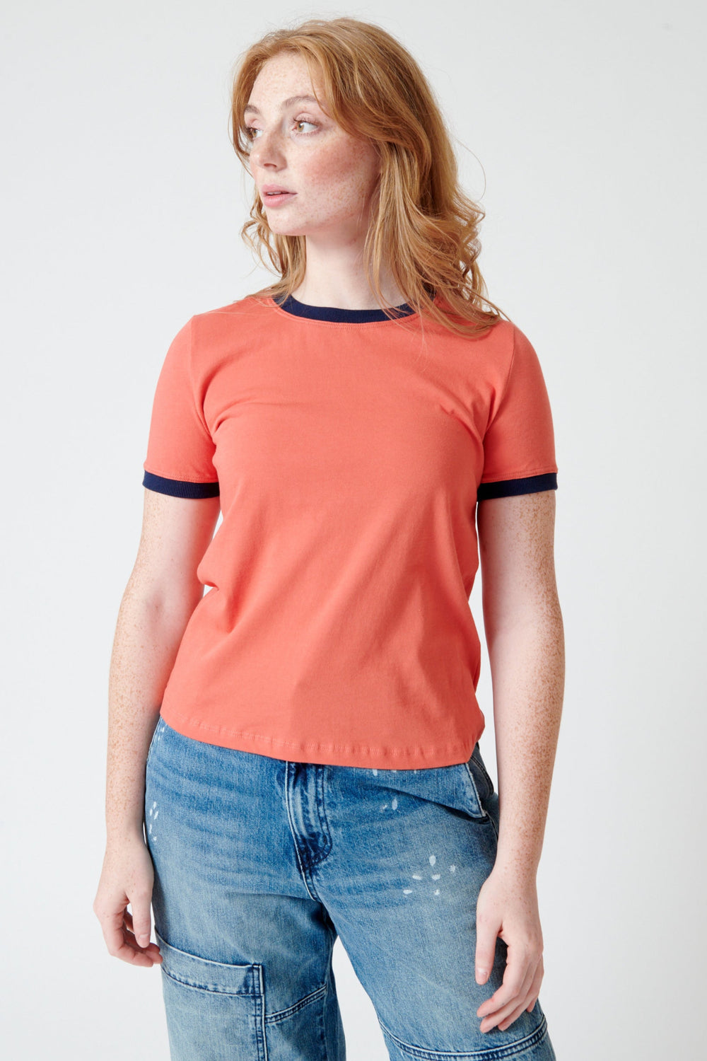 Waverly wearing ASKK NY Classic Ringer Tee front view