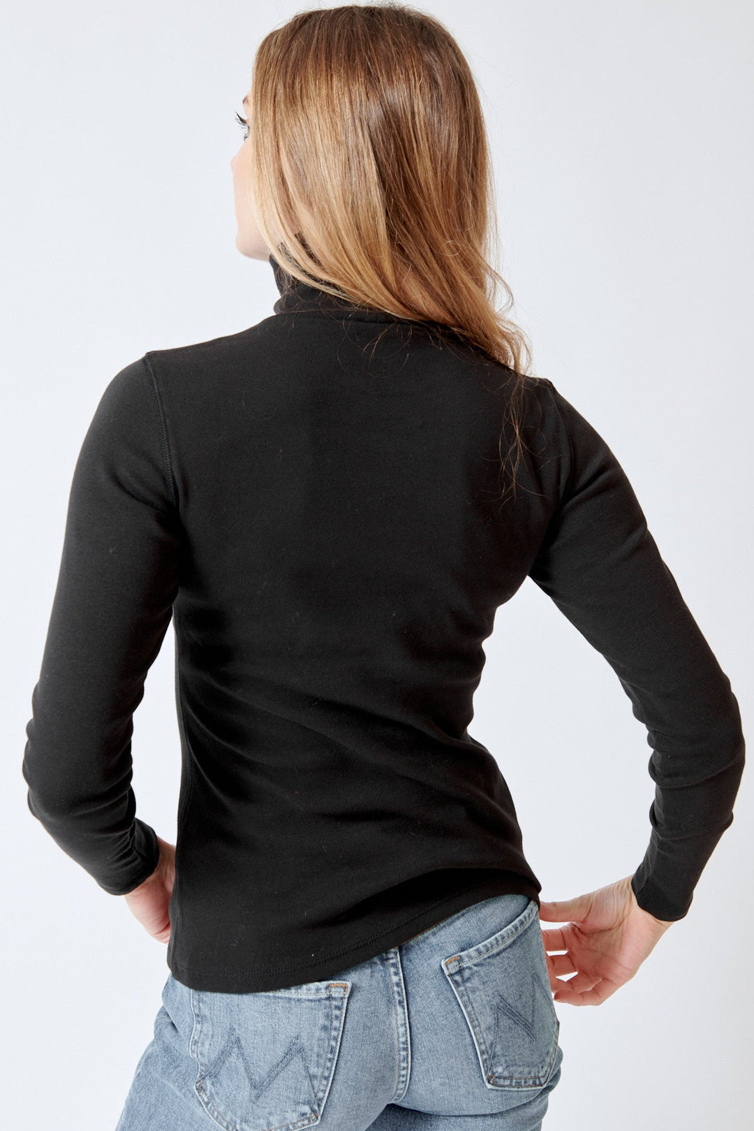 Mari wearing Lilla P Long Sleeve Turtleneck Tee rear view