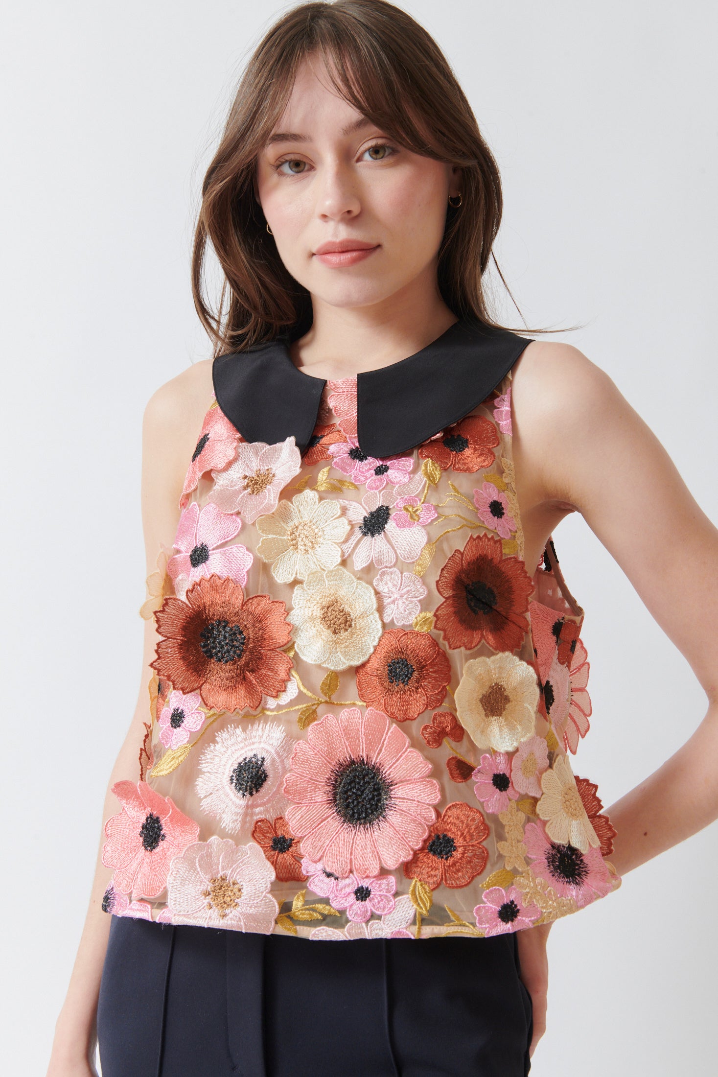 Angela wearing Dorothee Schumacher Blooming Meadow Top front view