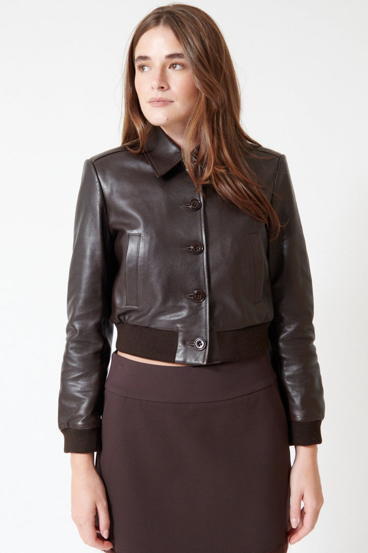 Julia wearing Dorothee Schumacher Sleek Statement Jacket front view