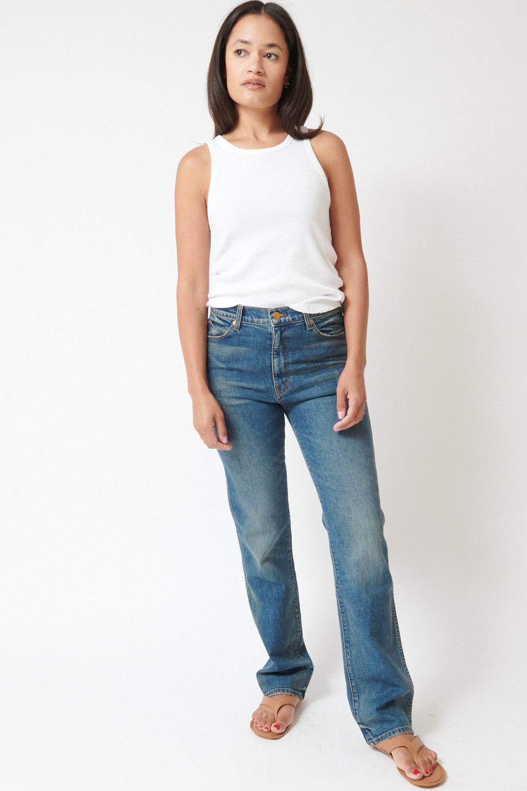 Amanda wearing Jamie Haller The Freddie Jean front view