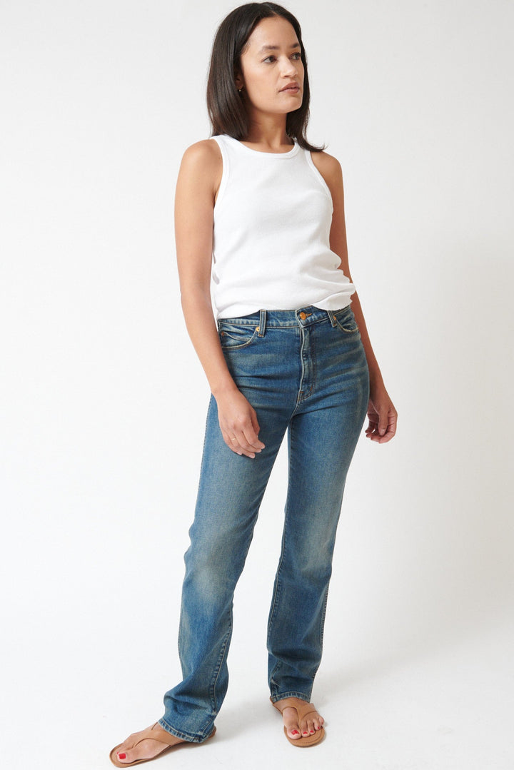 Amanda wearing Jamie Haller The Freddie Jean front view