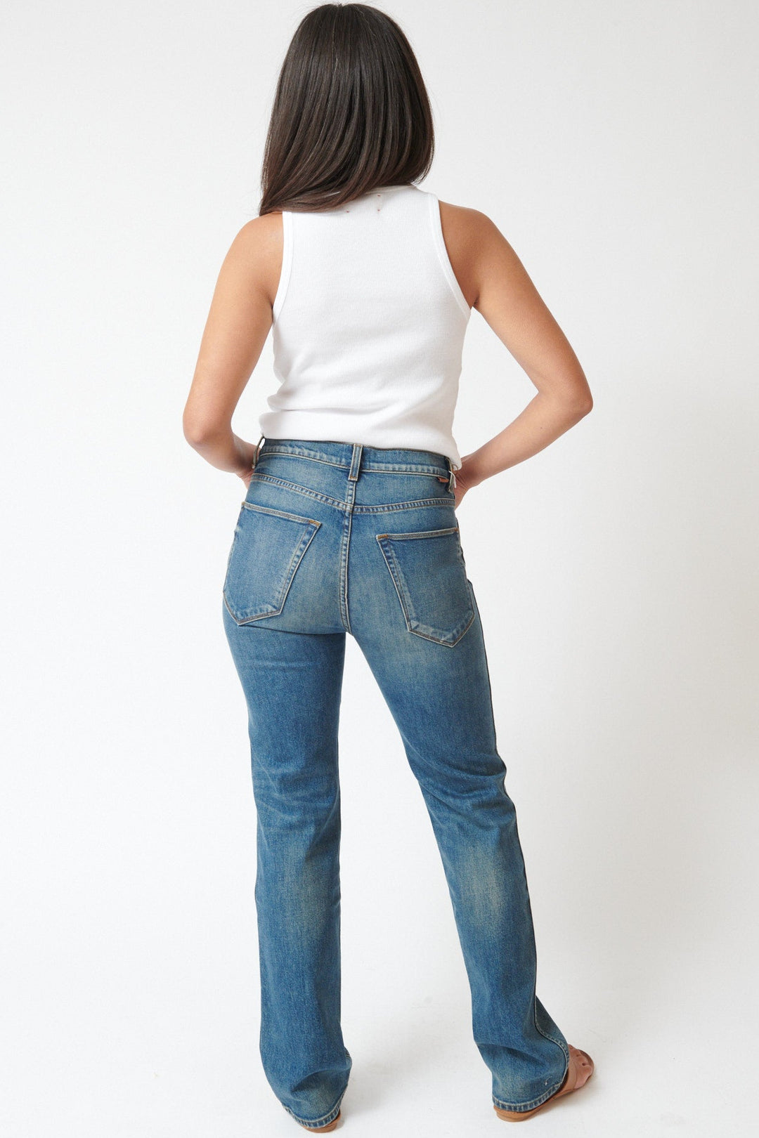 Amanda wearing Jamie Haller The Freddie Jean rear view