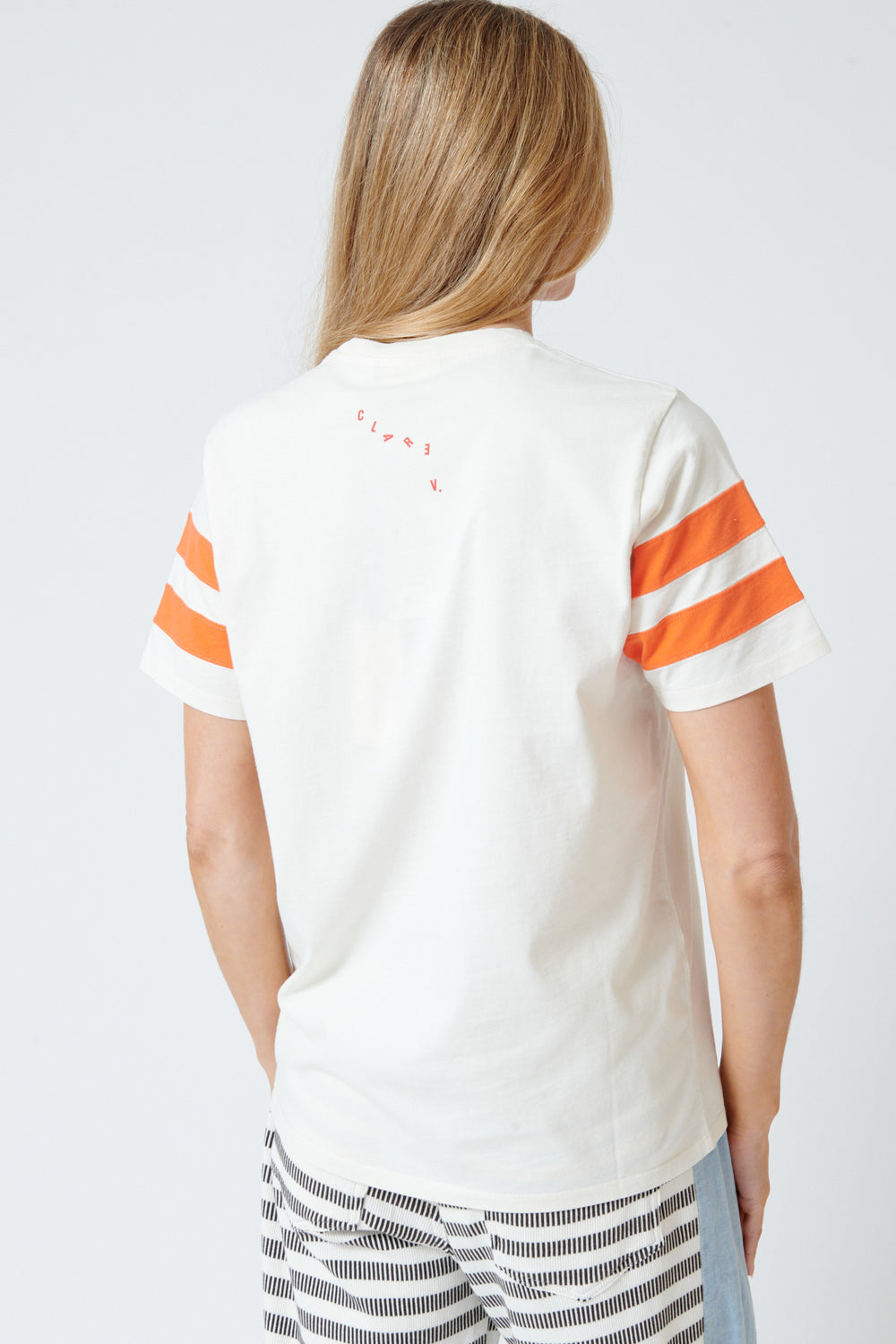 Mari wearing Clare V. Original Varsity Tee rear view 